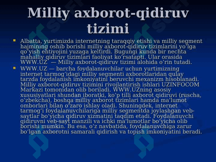 Internet tarmoqlarida axborot makoni. Elektron pochtalar bilan ishlash 8