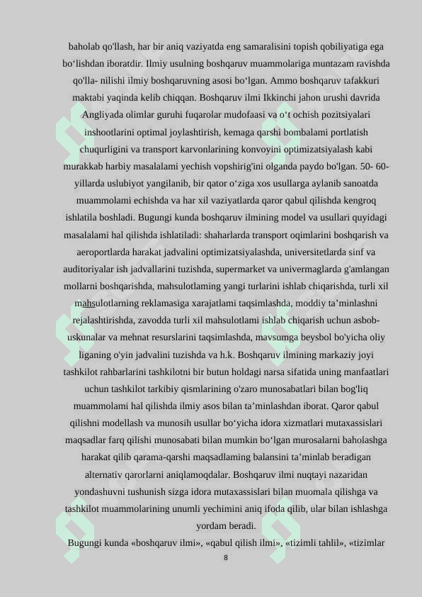 Menejment tizimida strategik va taktik rejalar 8