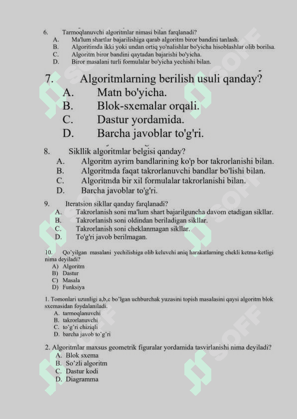 Algoritm loyhalash fanidan yakuniy baza savollari 2-kurs TATU. 2