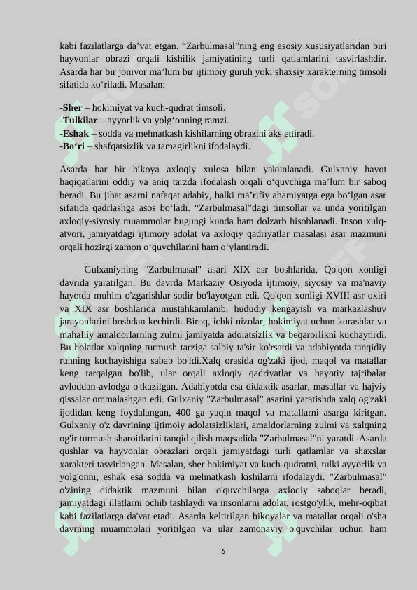 Gulxaniyning “Zarbulmasal”ida timsol yaratish mahorati. 6