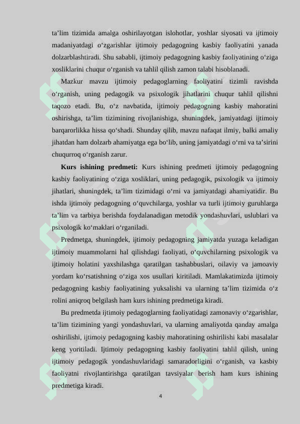 Ijtimoiy pedagogning kasbiy faoliyatining o‘ziga xosligi 4