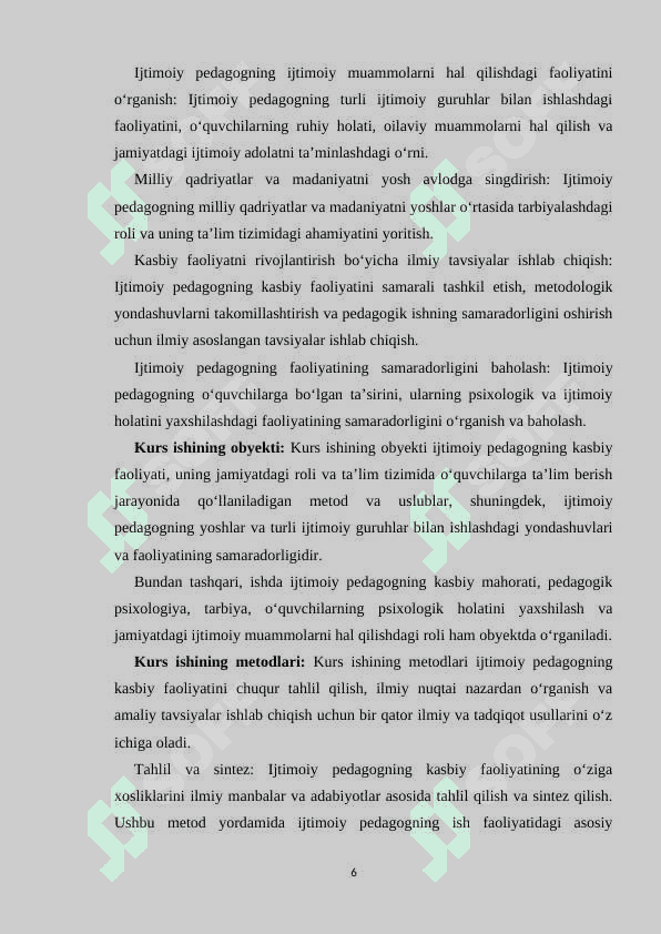 Ijtimoiy pedagogning kasbiy faoliyatining o‘ziga xosligi 6