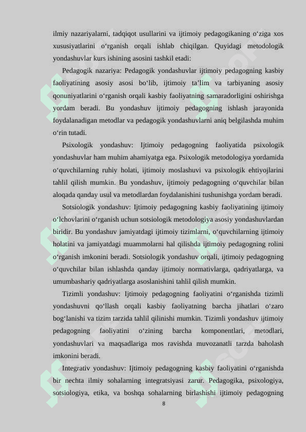 Ijtimoiy pedagogning kasbiy faoliyatining o‘ziga xosligi 8
