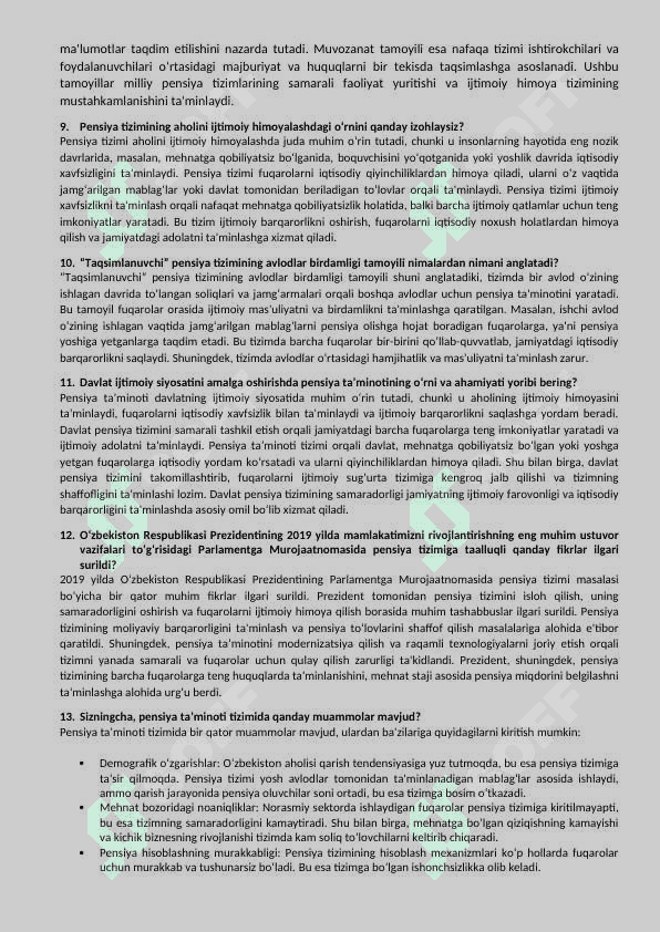 Pensiya Ishi Yakuniy savollar Javoblari 3