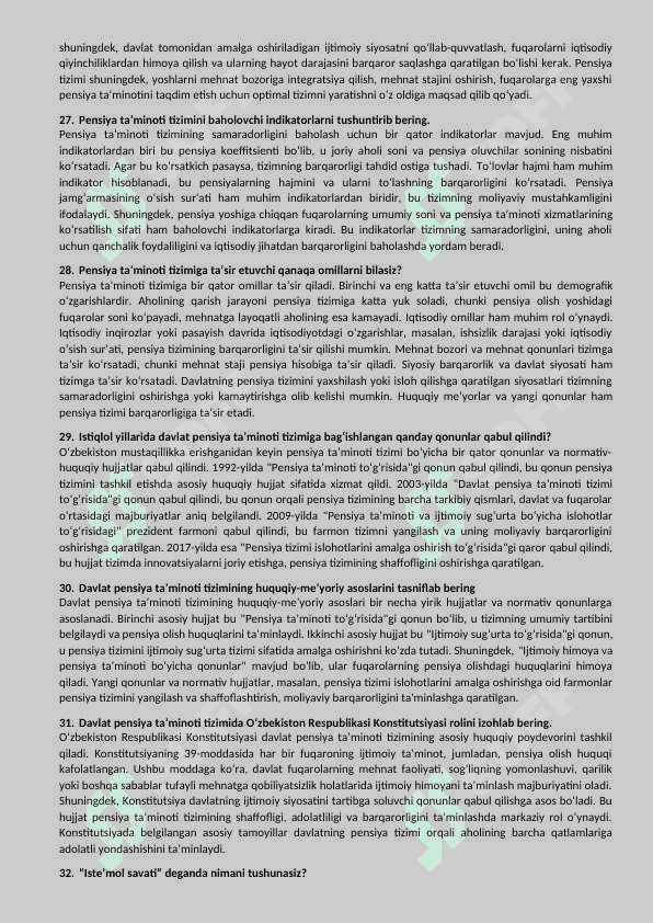 Pensiya Ishi Yakuniy savollar Javoblari 7