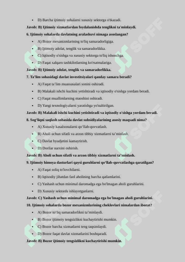 Ijtimoiy sohalar Test 100 ta 2
