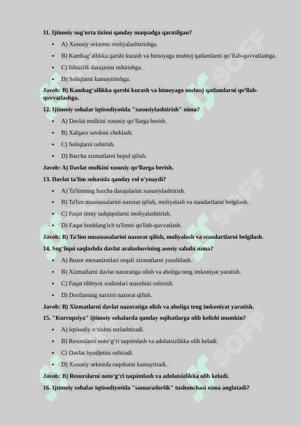 Ijtimoiy sohalar Test 100 ta 3