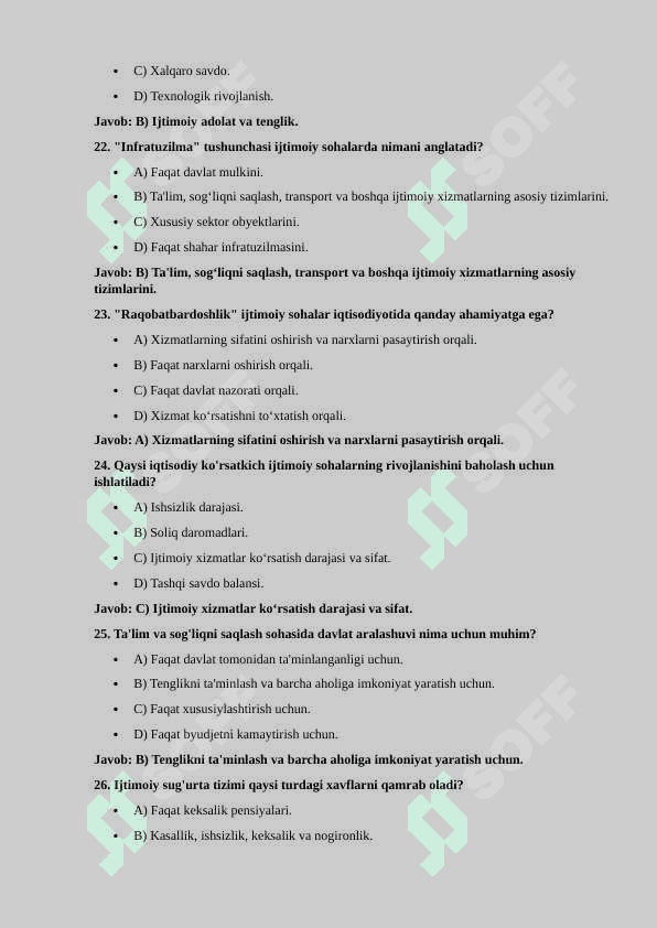 Ijtimoiy sohalar Test 100 ta 5