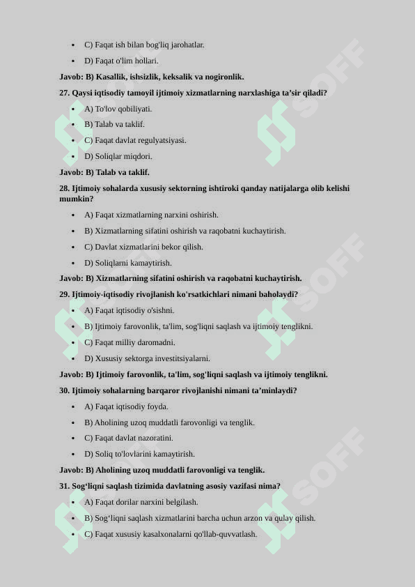 Ijtimoiy sohalar Test 100 ta 6