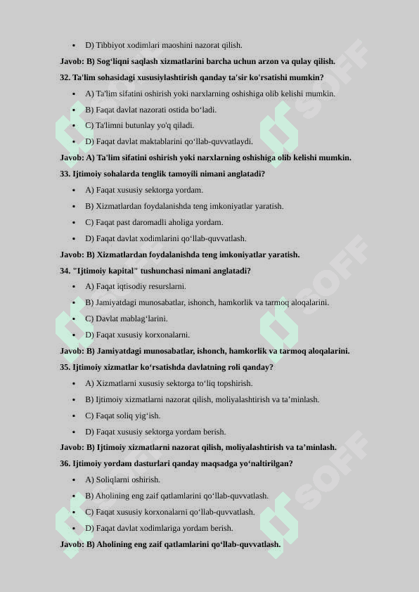 Ijtimoiy sohalar Test 100 ta 7