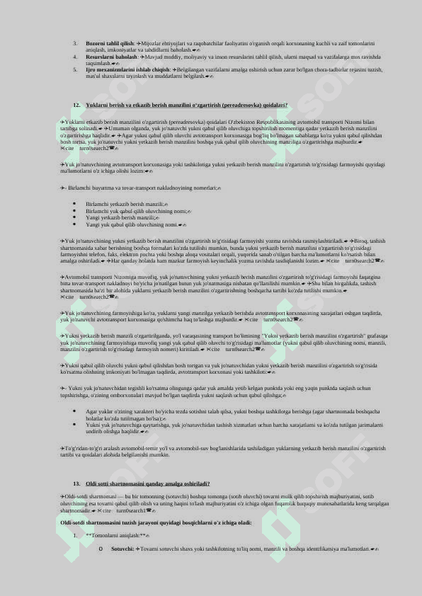 Transport-ekspeditorlik xizmatlar fanidan savollar 34ta (javoblari bilan) 4