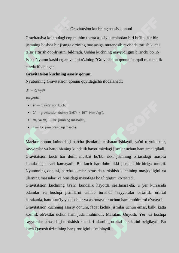 Gravitatsion kuchning asosiy qonuni 2