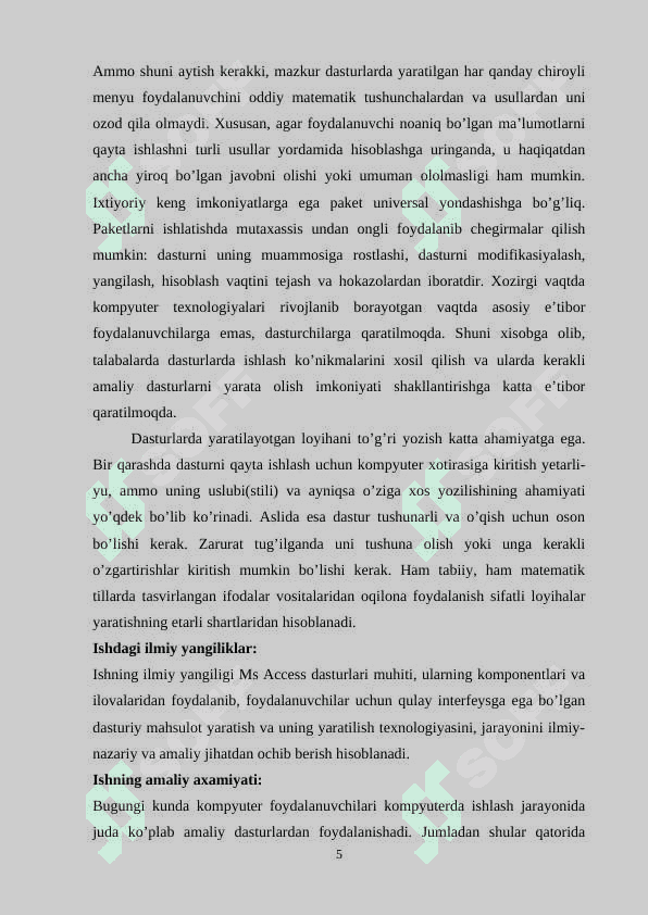 Ma’lumotlar bazasida ish yuritadigan dasturlarni o’qitish usullari 5