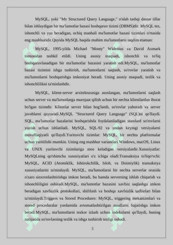 Omonatchilar va bank omonatlarini hisobga olishni avtomatlashtirishni tashkil etish uchun ma’lumotlar bazasini loyihalash 5