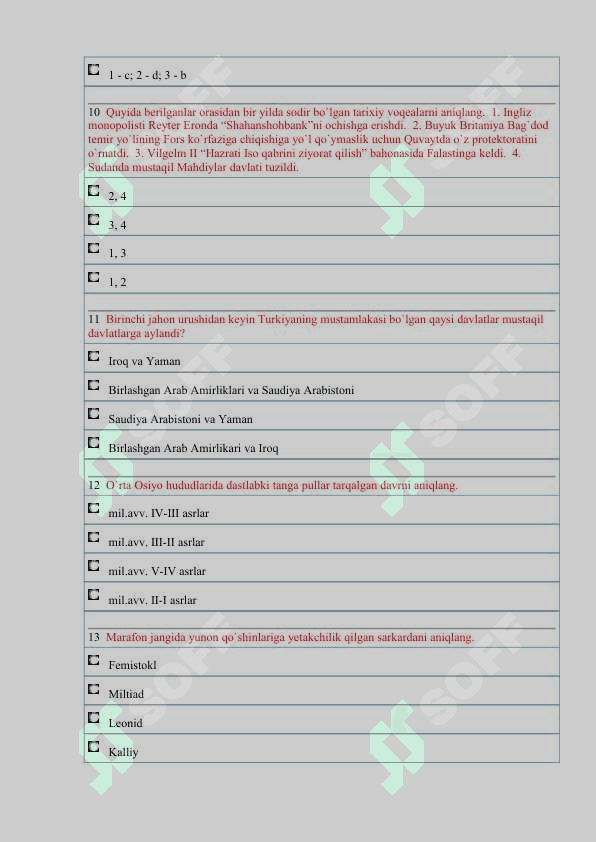 Tarix fanidan test (40 talik) 3