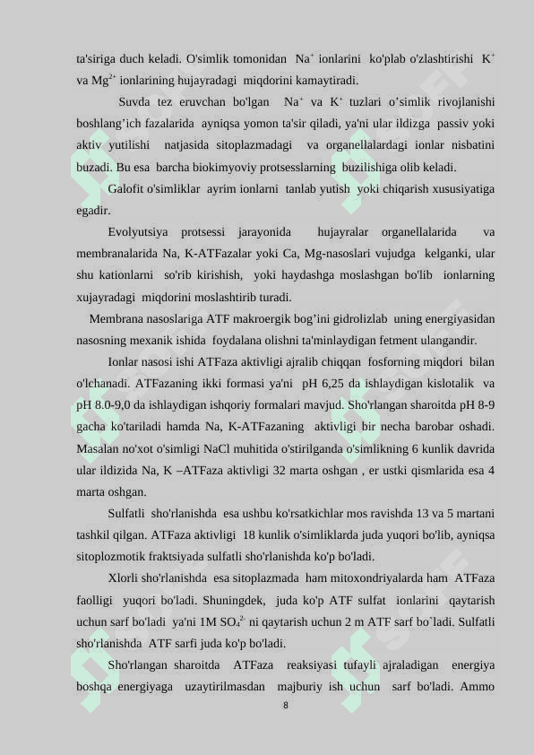 O`simliklarning sho`rlanishiga chidamliligi 8