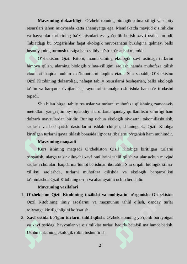 O`zbekiston respublikasi Qizil kitobi 2