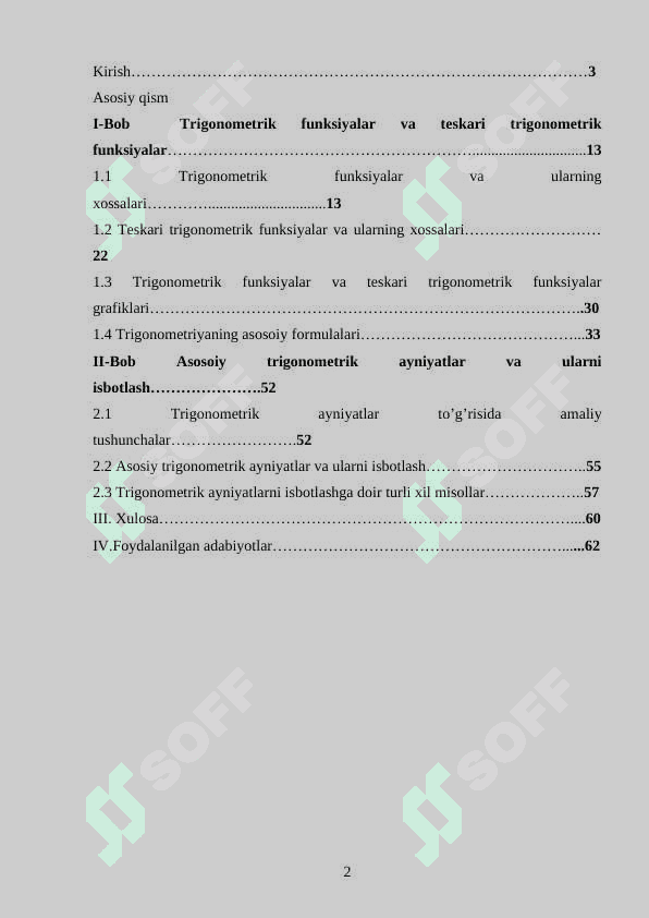 Trigonometrik ayniyatlarni isbotlashning turli xil usullari. 2