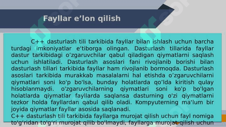 C++ dasturlash tilida fayllar va ular ustida amallar bajarish 2