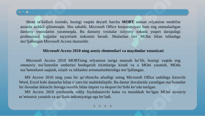 Microsoft Access dasturida hisobotlar yaratish. 4