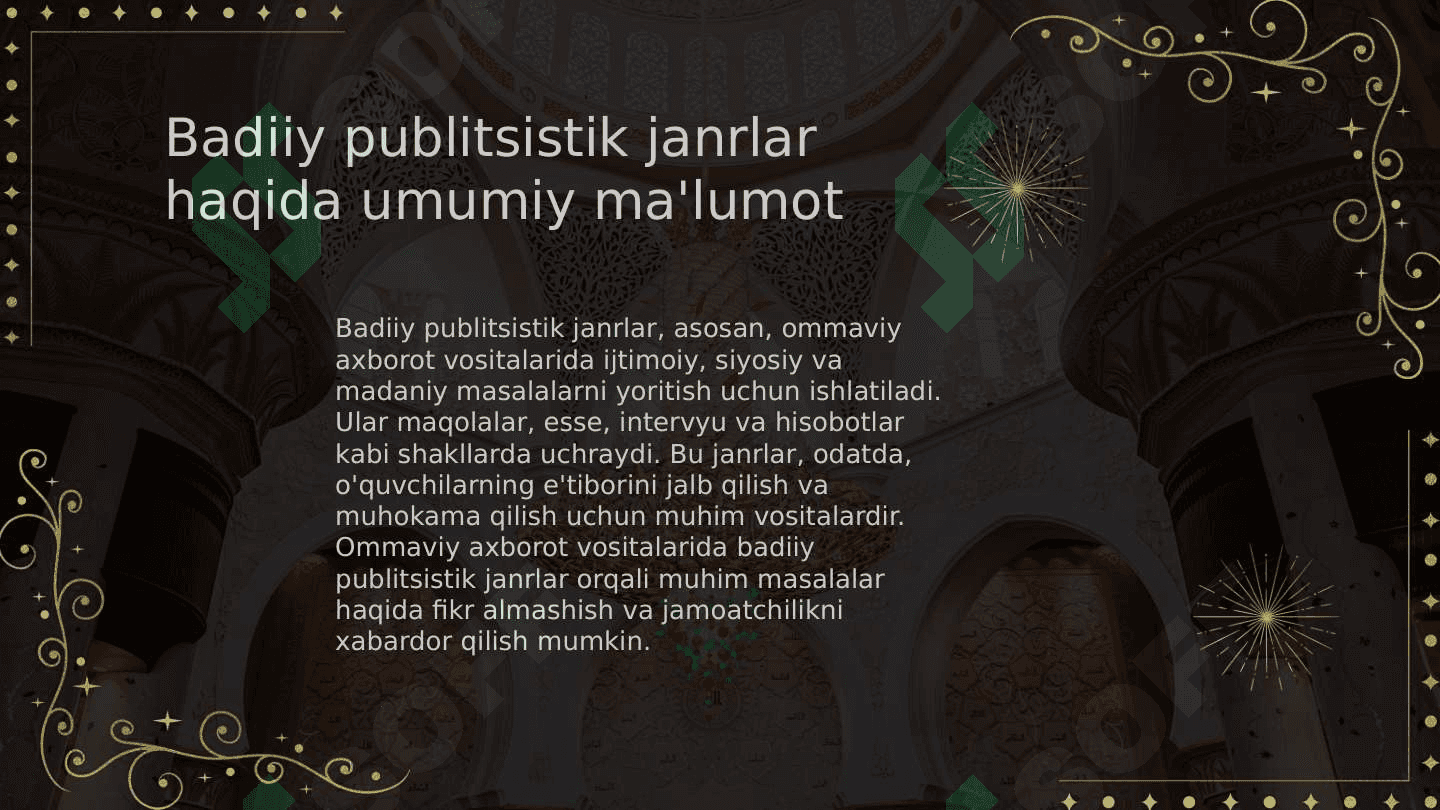 Badiiy publitsistik janrlar boʻyicha taqsimoti tayyorlash 3
