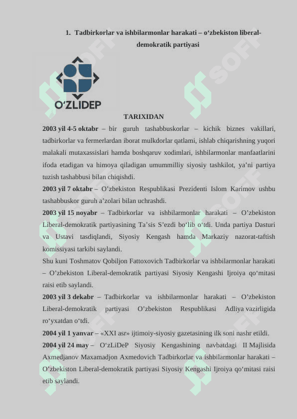 O‘zbekiston liberal demokratik partiyasining tashkil topishi va faoliyati 2