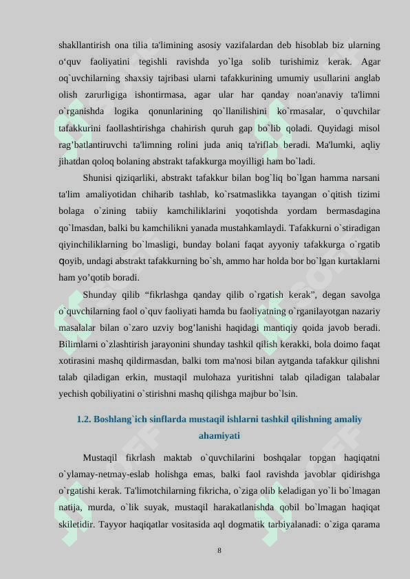SAVOD O’RGATISH DARSLARIDA  O’QUVCHILARNING MUSTAQIL ISHLARINI TASHKIL ETISH 7