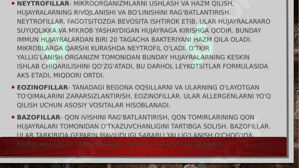 Leykotsitlar metabolizmi xususiyatlari 5