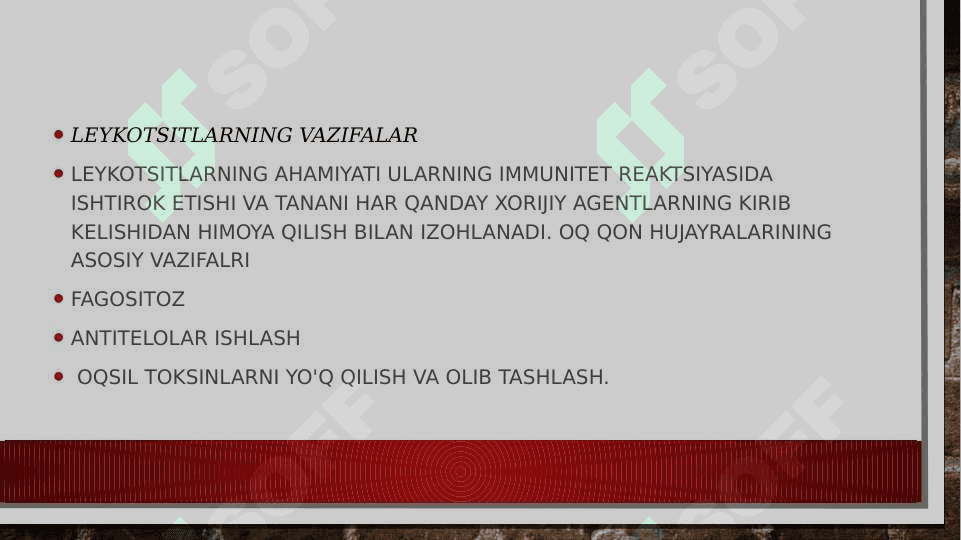 Leykotsitlar metabolizmi xususiyatlari 8