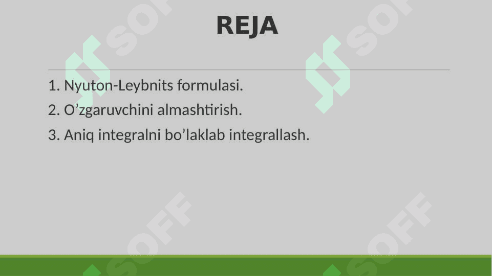 Aniq intеgralda o’zgaruvchini almashtirish va bo’laklab integrallash 2