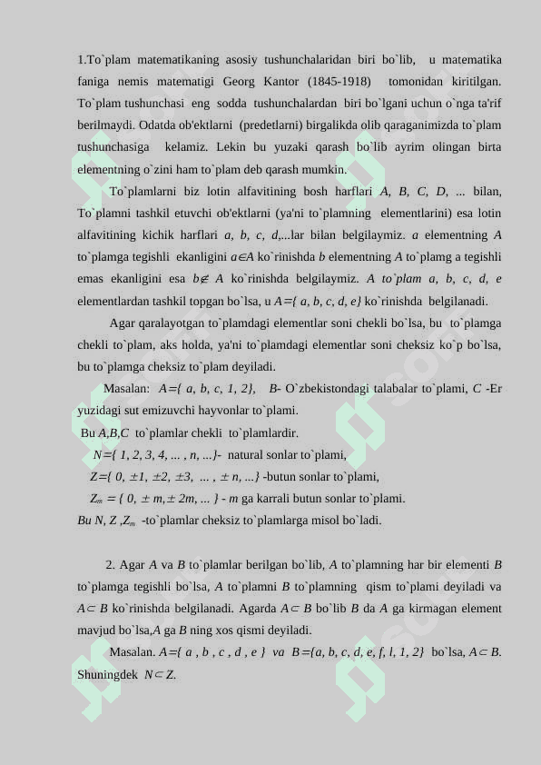 To`plamlar va ular ustida  amallar. To`plamlar algеbrasi 2