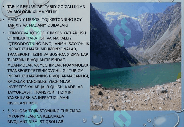 Turizmning asosiy yo’nalishlari va imkoniyatlari(Tadjikistan misolida) 2