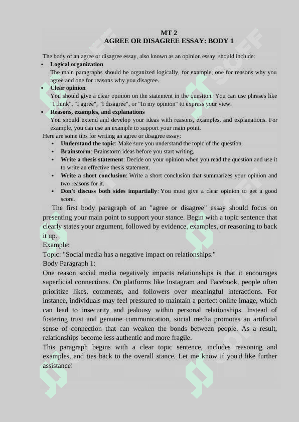 AGREE OR DISAGREE ESSAY 2