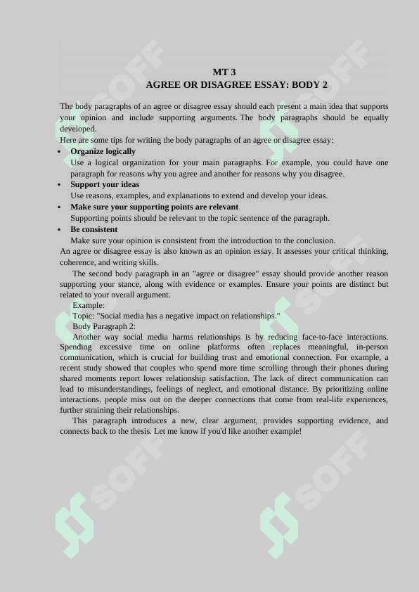 AGREE OR DISAGREE ESSAY 3