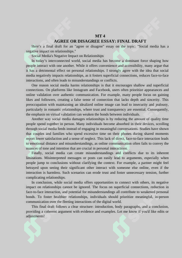 AGREE OR DISAGREE ESSAY 4