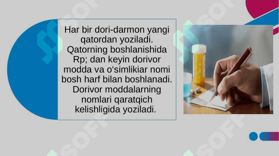 Standard retseptura formulirovkalari ko’makchilar bilan 8