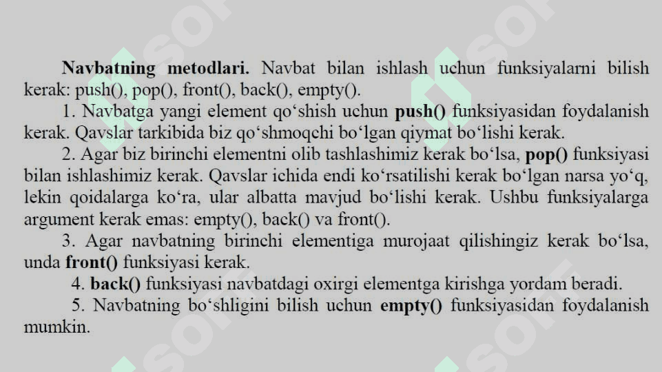 Dasturlash tilida universal strukturalar. Universal stek va navbat. 7
