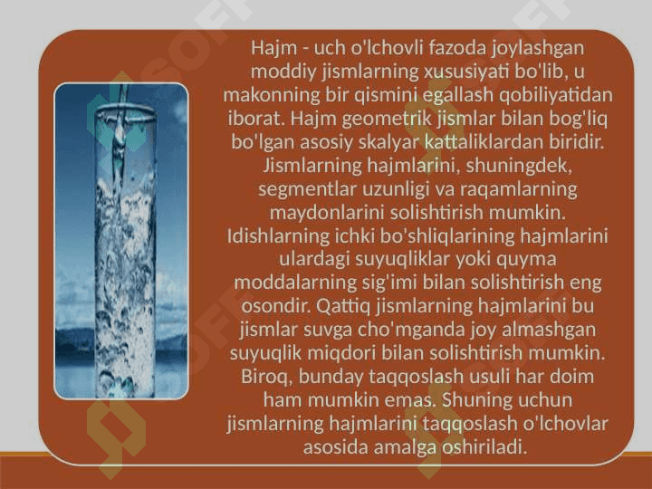 HAJM O‘LCHOVLARI. JISMNING HAJMI VA ULARNI O‘LCHASH 2
