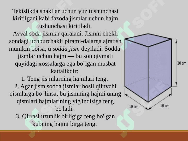 HAJM O‘LCHOVLARI. JISMNING HAJMI VA ULARNI O‘LCHASH 3