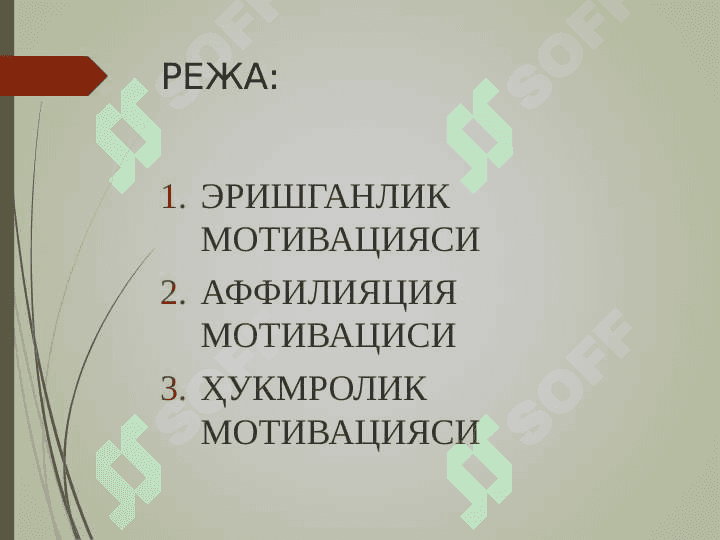 ЭРИШИШ, АФФИЛИЯЦИЯ, ҲУКМРОНЛИК МОТИВАЦИЯЛАРИ 2