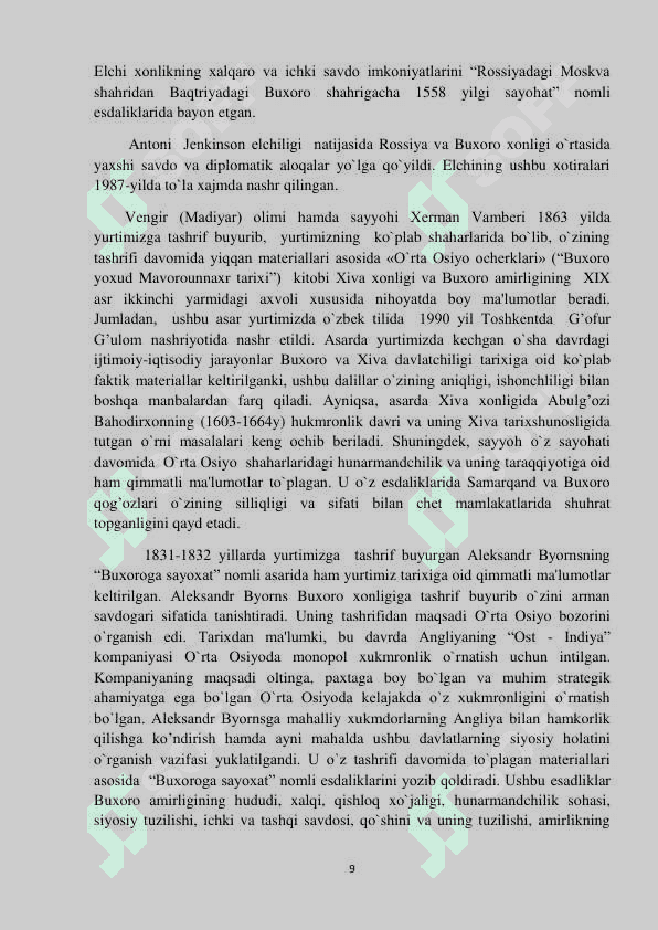 XVI-XIX asrlar O`rta Osiyo xalqlari tarixi rus va yevropa manbalarida 8