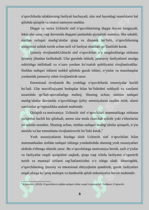 “Uchinchi sinfda matematikadan sinfdan tashqari ishlarni tashkil qilish metodikasi. 7