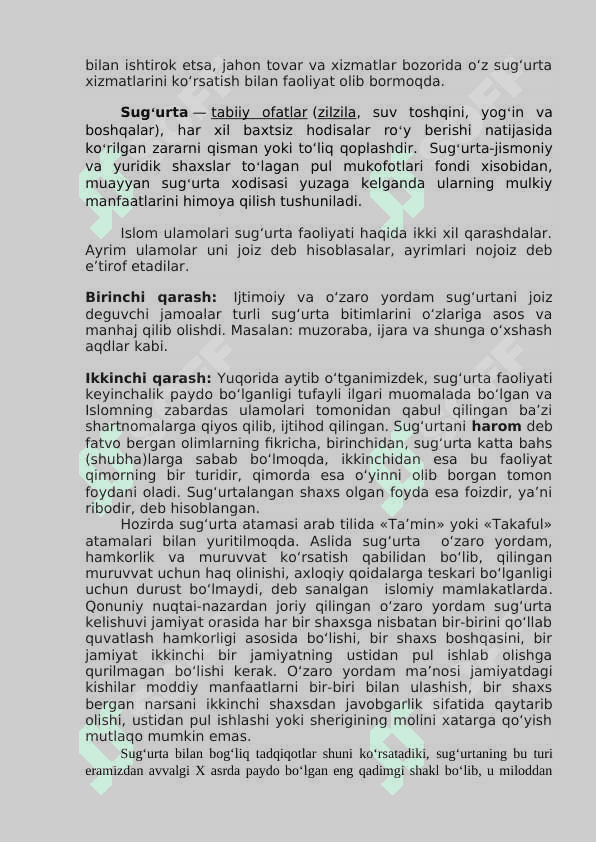 “Islom sug‘urta ishi” fanining predmeti va vazifalari. 4