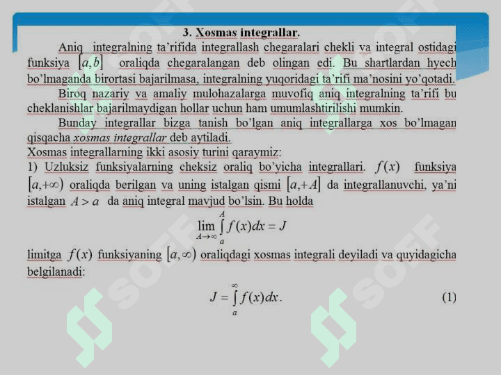 Xosmas integrallar 8