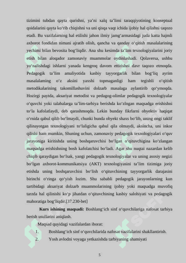 BOSHLANG‘ICH SINF O‘QUVCHILARIGA NAFOSAT TARBIYASI BERISHDA PEDAGOGIK ETIKA 5