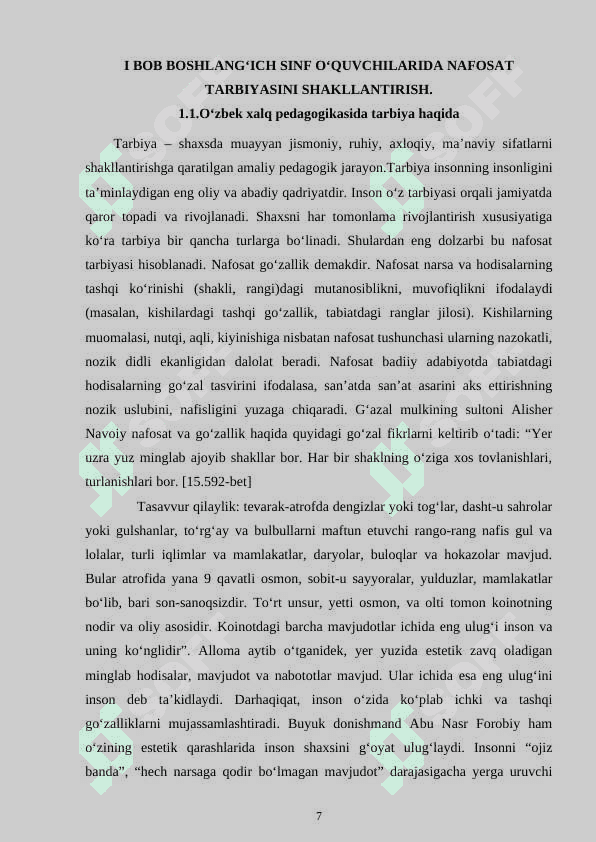 BOSHLANG‘ICH SINF O‘QUVCHILARIGA NAFOSAT TARBIYASI BERISHDA PEDAGOGIK ETIKA 7