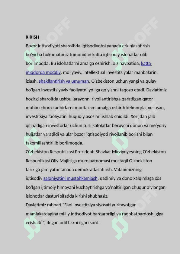 Firmalarning investision siyosati. Kurs ishi 2