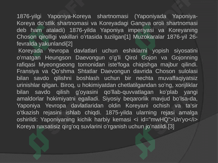 KOREYANI YAPONIYA MUSTAMLAKASIGA AYLANISHI 2