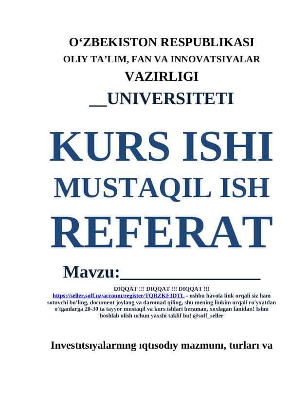 Investıtsıyalarnıng ıqtısodıy mazmunı, turları va ularnıng hajmıga ta`sır etuvchı omıllar