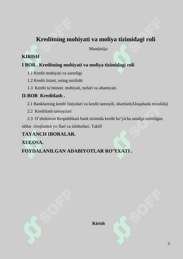 Kreditning mohiyati va moliya tizimidagi roli 2